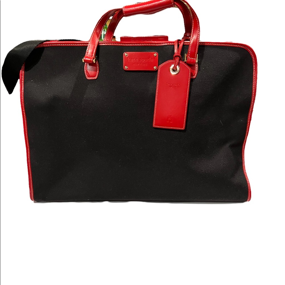 Kate Spade Carryon Duffle Lisbon Vintage Red Leather Trim Red Quilted Inside - Picture 3 of 9